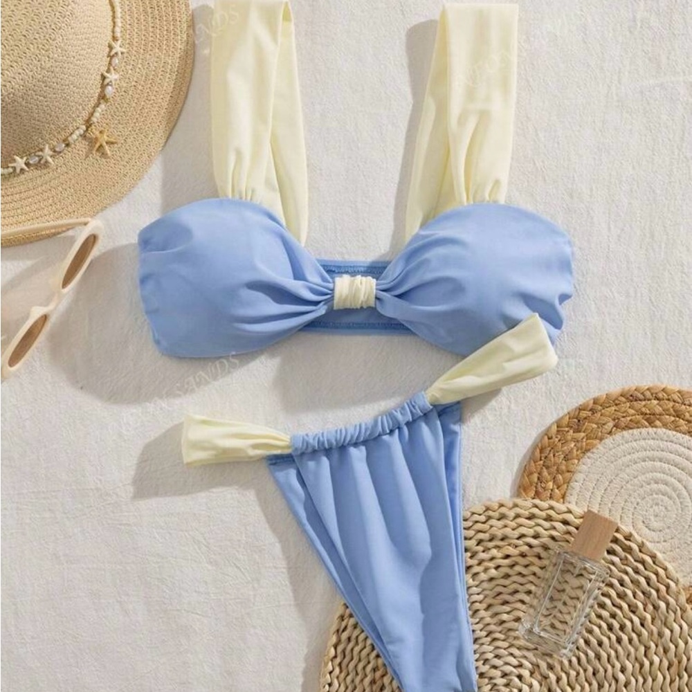 Blue and Cream Bikini Set